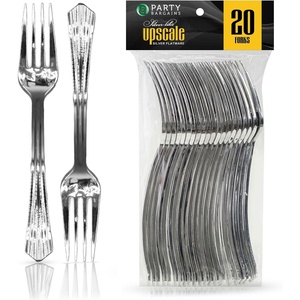 Party Bargains Disposable Upscale Collection Forks, 20 Count, Silver, Plastic Flatware Cutlery Utensils, Excellent for Birthdays, Parties, Buffets, Catering Service, Formal Events