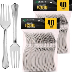 Party Bargains Disposable Upscale Collection Forks, 80 Count, Silver, Plastic Flatware Cutlery Utensils, Excellent for Birthdays, Parties, Buffets, Catering Service, Formal Events