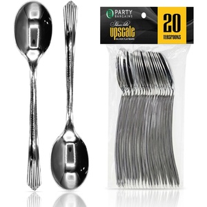 Party Bargains Disposable Upscale Collection Tea Spoons, 20 Count, Silver, Plastic Flatware Cutlery Utensils, Excellent for Birthdays, Parties, Buffets, Catering Service, Formal Events