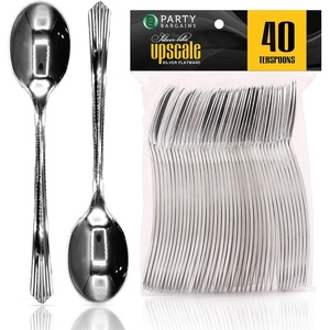Party Bargains Disposable Upscale Collection Tea Spoons, 40 Count, Silver, Plastic Flatware Cutlery Utensils, Excellent for Birthdays, Parties, Buffets, Catering Service, Formal Events