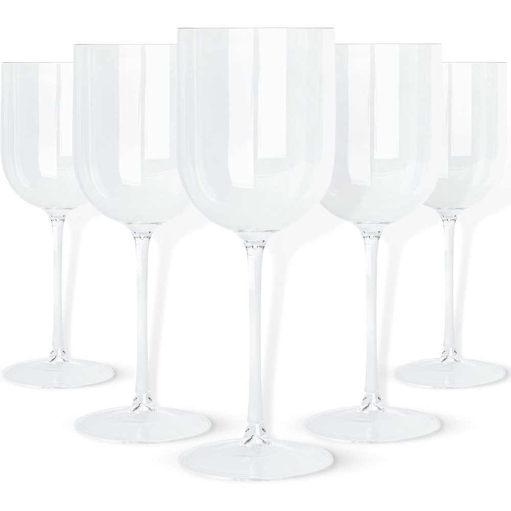 image:imagePARTY BARGAINS 5 Wine Goblets Clear 12oz Disposable Shatterproof Elegant Design Plastic Wine Glasses For Pool Parties Outdoors Receptions Weddings