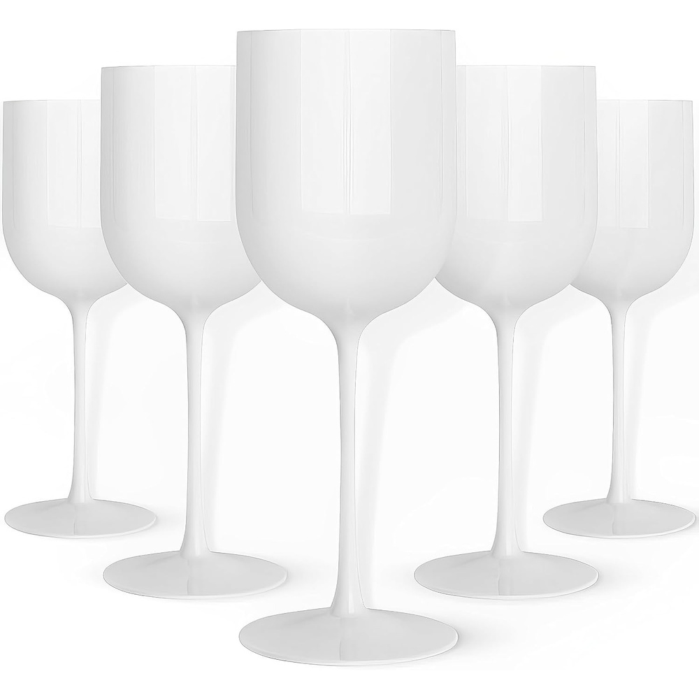 image:imagePARTY BARGAINS 5 Wine Goblets White 12oz Disposable Shatterproof Elegant Design Plastic Wine Glasses For Pool Parties Outdoors Receptions Weddings
