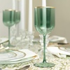 PARTY BARGAINS 5 Wine Goblets – Green Gold Rim (12oz) – Disposable Shatterproof Elegant Design Plastic Wine Glasses with Stem – For Pool Parties, Outdoors Receptions, Weddings