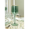 PARTY BARGAINS 5 Wine Goblets – Green Gold Rim (12oz) – Disposable Shatterproof Elegant Design Plastic Wine Glasses with Stem – For Pool Parties, Outdoors Receptions, Weddings