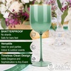 PARTY BARGAINS 5 Wine Goblets – Green Gold Rim (12oz) – Disposable Shatterproof Elegant Design Plastic Wine Glasses with Stem – For Pool Parties, Outdoors Receptions, Weddings