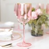 PARTY BARGAINS 5 Wine Goblets – Pink Gold Rim (12oz) – Disposable Shatterproof Elegant Design Plastic Wine Glasses with Stem – For Pool Parties, Outdoors Receptions, Weddings