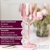 PARTY BARGAINS 5 Wine Goblets – Pink Gold Rim (12oz) – Disposable Shatterproof Elegant Design Plastic Wine Glasses with Stem – For Pool Parties, Outdoors Receptions, Weddings
