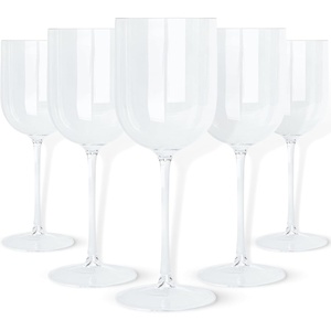 PARTY BARGAINS 5 Wine Goblets – Clear (12oz) – Disposable Shatterproof Elegant Design Plastic Wine Glasses. For Pool Parties, Outdoors Receptions, Weddings
