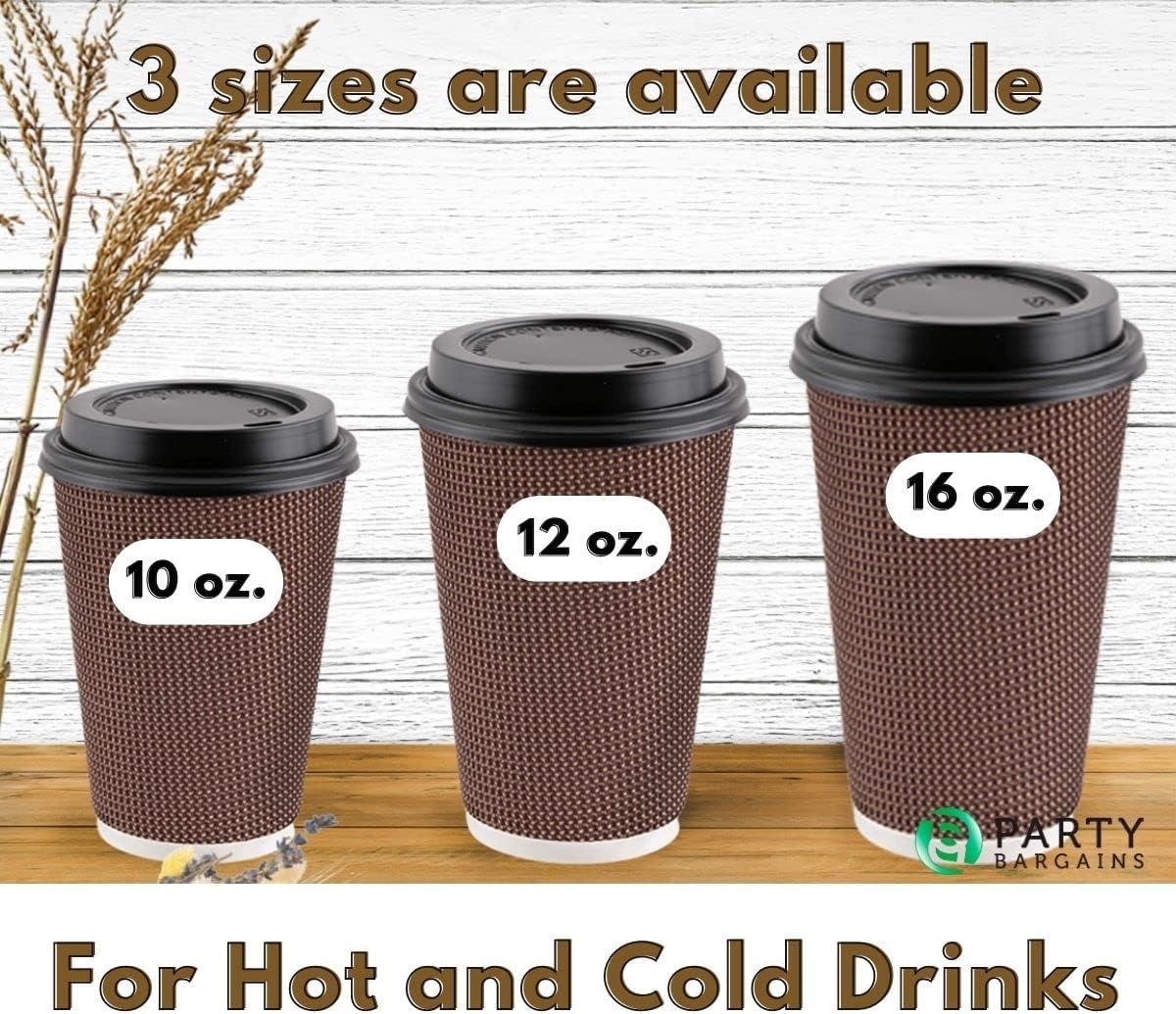 image:imagePARTY BARGAINS Ripple Hot Cups without Lids 10 oz 80 Count Brown Insulated Double Wall Disposable Paper Coffee Cups ToGo Cup Tea Hot Beverages No Sleeve Needed