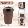 PARTY BARGAINS Ripple Hot Cups with Lids, 12 oz, 120 Count, Brown, Insulated Double Wall, Disposable Paper Coffee Cups, To-Go Cup, Tea, Hot Beverages, No Sleeve Needed
