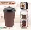 PARTY BARGAINS Ripple Hot Cups with Lids, 16 oz, 80 Count, Brown, Insulated Double Wall, Disposable Paper Coffee Cups, To-Go Cup, Tea, Hot Beverages, No Sleeve Needed