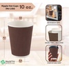 PARTY BARGAINS Ripple Hot Cups without Lids, 10 oz, 120 Count, Brown, Insulated Double Wall, Disposable Paper Coffee Cups, To-Go Cup, Tea, Hot Beverages, No Sleeve Needed
