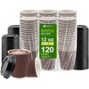 PARTY BARGAINS Ripple Hot Cups with Lids, 12 oz, 120 Count, Brown, Insulated Double Wall, Disposable Paper Coffee Cups, To-Go Cup, Tea, Hot Beverages, No Sleeve Needed