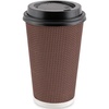 PARTY BARGAINS Ripple Hot Cups with Lids, 16 oz, 120 Count, Brown, Insulated Double Wall, Disposable Paper Coffee Cups, To-Go Cup, Tea, Hot Beverages, No Sleeve Needed